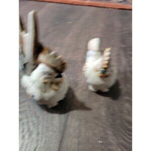 Pair Ceramic Chicken Rooster Figurines Brown Black Feathers New Trends Japan Vtg